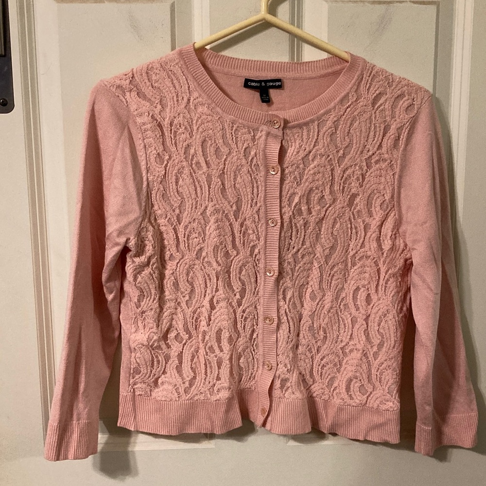 Cable & Gauge Blush Pink Lace Cardigan Medium M